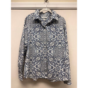 Women's Foxcroft Blue & White Paisley Button Down Shirt Size 18